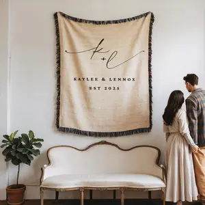 Personalized Wedding Blanket Gift Anniversary Cotton Throw, Housewarming Gift For Couples, Mr And Mrs Wedding Keepsake Home Decor