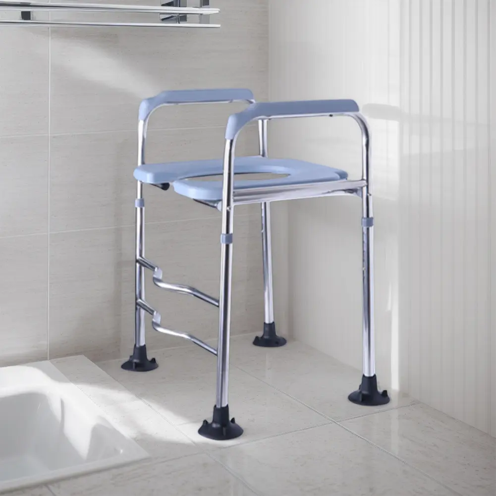 1x Adjustable Height Raised Toilet Seat Riser - Stainless Steel Frame with Armrests, Sturdy Support Structure, 29.13" Size (29.13x18.9x22.83 in), 400 lb Capacity Plastic Seat for Handicapped Users, 29.13X18.9x22.83 Inch, 400 Pounds