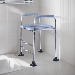 Height-Adjustable Elevated Toilet Seat Riser, Stainless Steel Frame with Armrests, for Handicapped Users