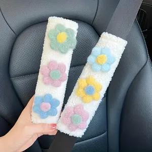 Soft Plush Car Seat Belt Shoulder Pad, Random Color Cute Flower Decor Car Seat Belt Cover, Cute Car Interior Accessories for Women & Girls