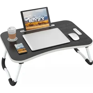 Foldable Lap Desk for Laptop & Writing - 23 inch Bed Tray Table with Cup Holder & Tablet Slot - Portable Notebook Stand for Eating, Sofa, Couch & WFH Students (Black)