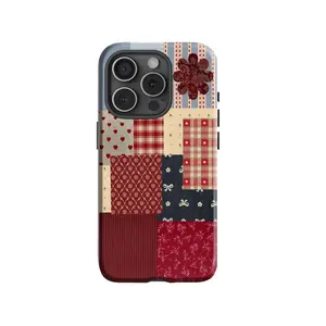 Patchwork Red Phone Case - Cute Valentine's Day Accessory and Everyday, Case for IP 11 12 13 14 15 16 17 Pro, Plus, Promax, S21,22,23,24,25 Ultra, Tough Case, Magsafe Case