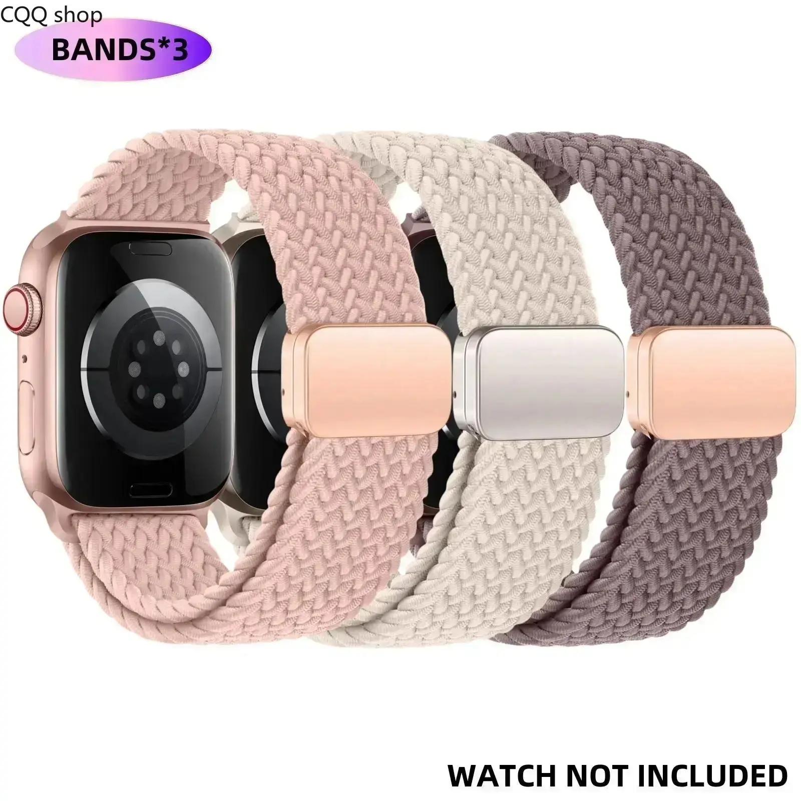 3-Pack Magnetic Braided Solo Loop Bands, adjustable nylon straps for Apple Watch Series 1-11, Ultra & SE. Flexible and easy to wear, ideal for sports, workouts and everyday looks