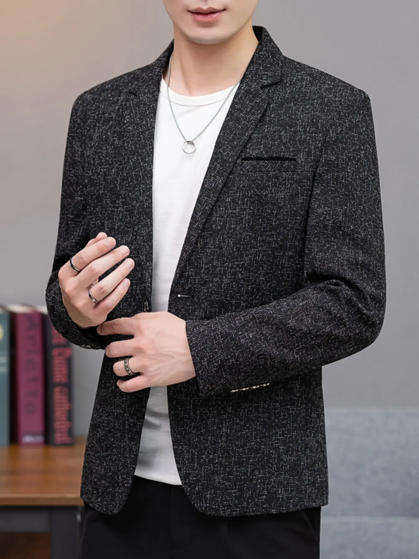 Men's Single Button Casual Blazer, Breathable Anti-Wrinkle Fabric, Slim Fit, Colorblock Pockets, Spring & Fall Fashion, Fitted Suit Jacket