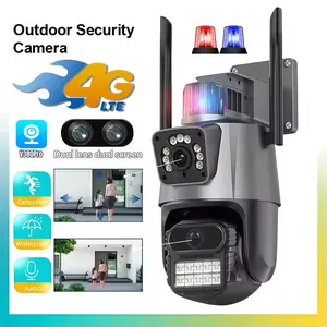 Outdoor 4G PTZ Camera 4K 8MP HD Dual-Lens Dual Screen Camera Night Vision Waterproof  Security Protection IP Camara AI Auto Tracking Video Surveillance Police Light Alarm V380 Pro App Controlled Camera
