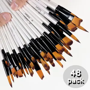 48pcs Premium Artist Paint Brushes Set Include Round/Filbert/Flat/Angle Fine Detail Brushes Premium Nylon Brush for Painting Art Supplies