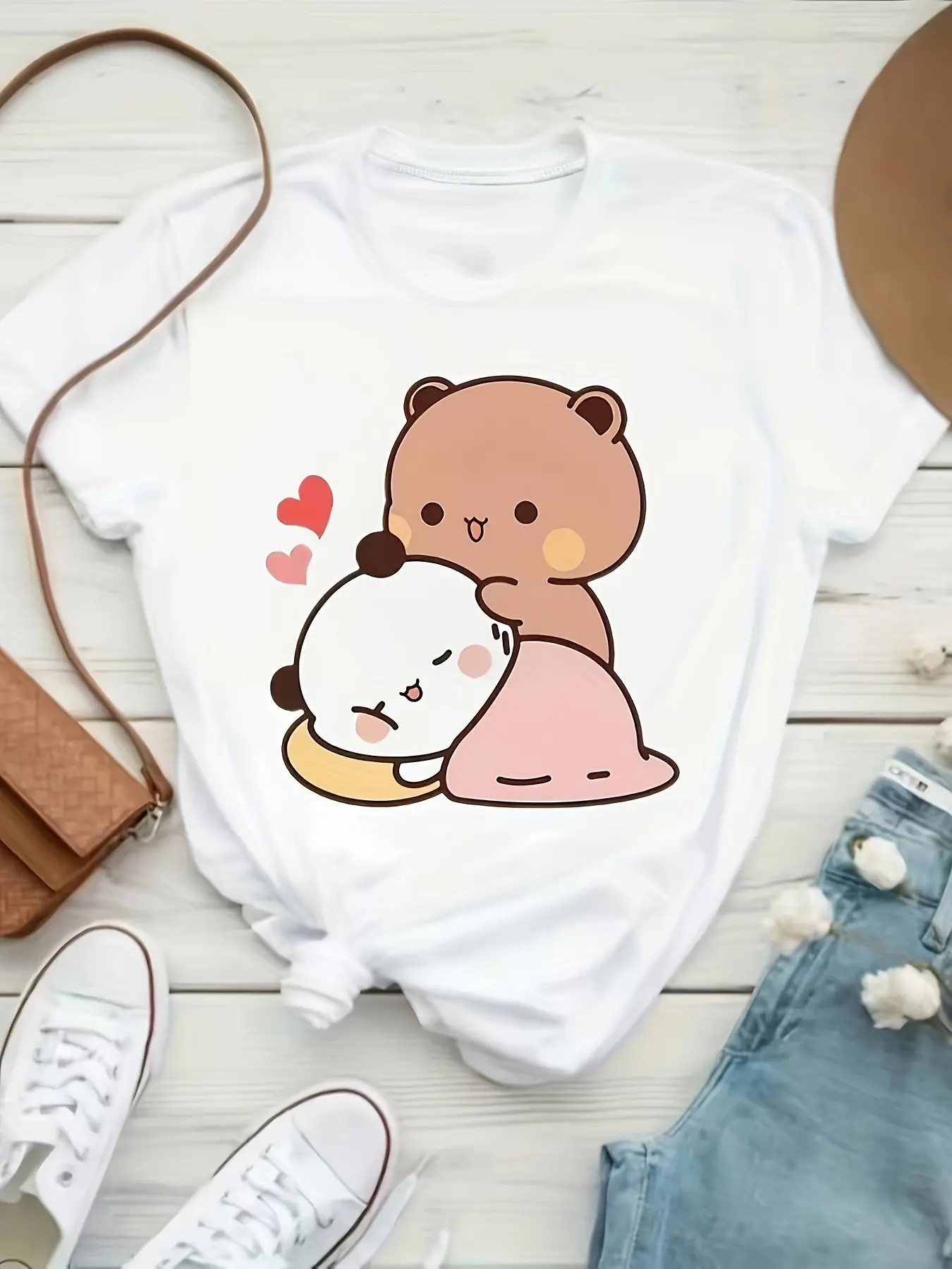 Unisex T-Shirt Suitable for Everyone, Bubu Dudu Couple T-Shirt| Cute And Fun Design| Special Gift for Couples| Versatile Women'S Printed T-Shirt for Spring And Summer, Machine Washable, Made of 95% Polyester And 5% Spandex Knit Fabric, Regular Length.