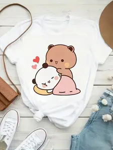 Unisex T-Shirt Suitable for Everyone, Bubu Dudu Couple T-Shirt| Cute And Fun Design| Special Gift for Couples| Versatile Women'S Printed T-Shirt for Spring And Summer, Machine Washable, Made of 95% Polyester And 5% Spandex Knit Fabric, Regular Length.