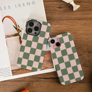 Pink Green Grid iPhone Case – Checkerboard Aesthetic Pattern