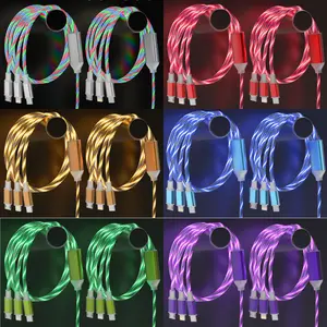 10 Packs 3-in-1 LED Glow Charging Cable, Flowing Light Fast Charging Cord with USB C/Micro USB/Lightning, Universal Multiple Charger Cable for iPhone Android Smart Phones