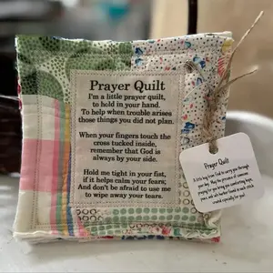 Vintage Prayer Blanket Square with Cross Inside, Mini Handmade Quilt, Religious Quilt, Colorful Stitched Blessing Poem Throw, Home Decor Gift Idea, Pocket Prayer Quilt