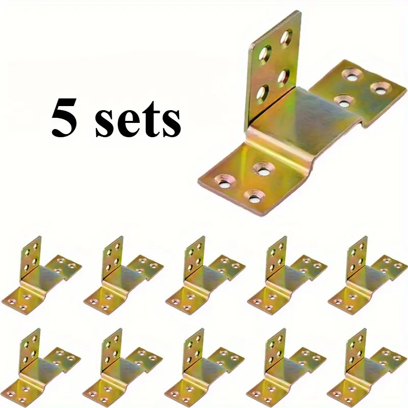 5 Sets Durable Iron Corner Brackets - Bed Frame Support Connectors with Easy Assembly, Hooks, Buckles & Screws for Sturdy Wooden Frames