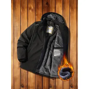 A lightweight fleece-lined warm jacket with hood - windproof, super warm padding, suitable for daily winter wear and outdoor activities, zipper closure, regular fit, winter coat Tops Womenswear Black Casual