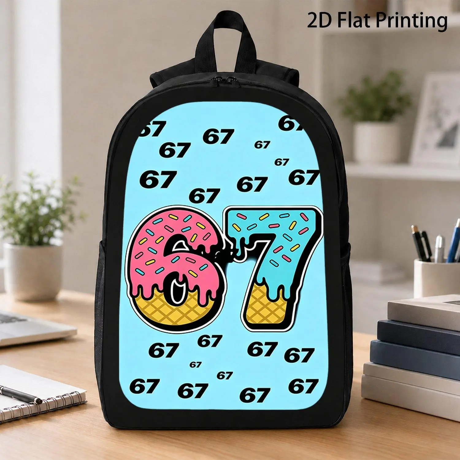 1pc Casual Backpack with Number 67 Doughnut Print - Fashionable, Comfortable, Lightweight, Durable for Daily Travel, School, Casual Use