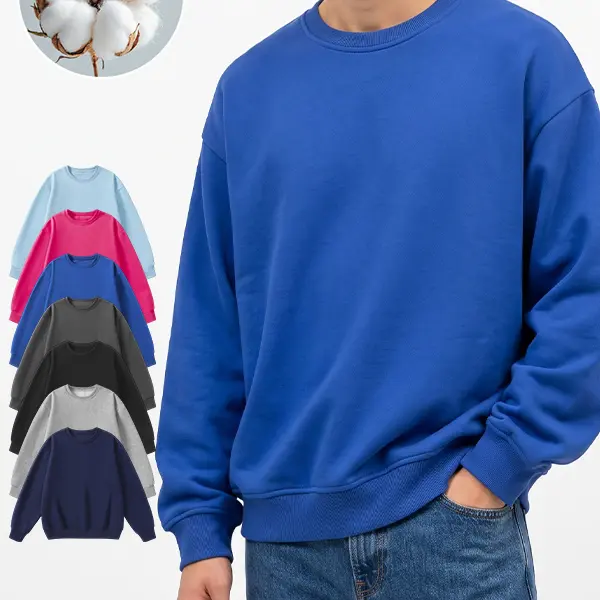 Men's Cotton-Blend Long-Sleeve Crewneck Sweatshirt — Athletic sweatshirt/long-sleeve crewneck tee; suitable for back-to-school shopping and Christmas gifting.