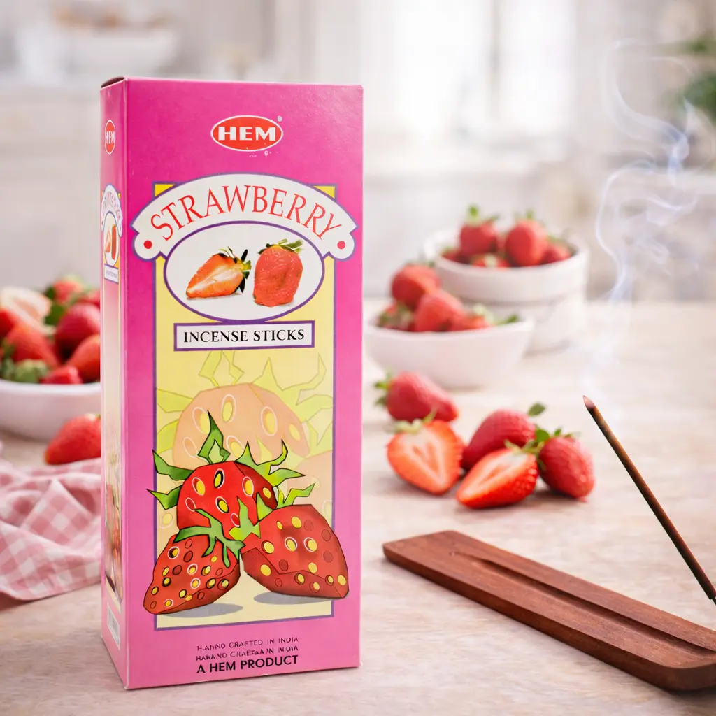 HEM Strawberry Incense Sticks, Hand-Rolled in India (120 Count)