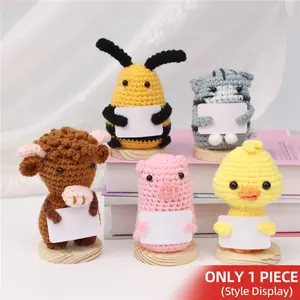 Handmade Crochet Animal Ornament, Cute Cat Bee Pig Figurine, Blank Card Included, Home Desk Car Decor, Birthday Gift Idea, Animal Design