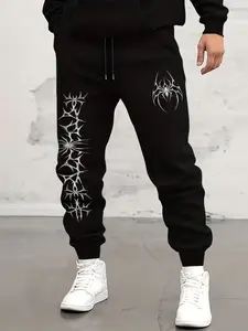 Men's New Trendy Casual Sweatpants, Spider Web Print, Soft Comfortable Fabric, Daily Wear, Street Style Perfect Match
