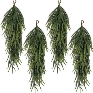 Set of 4 Long Artificial Christmas Teardrop Garlands 30 Inch Pine Needle Decorations for Indoor Outdoor Holiday Faux Norfolk Fir Branches Easy to Hang Fireplace Fluffy Ornaments christmas decorations