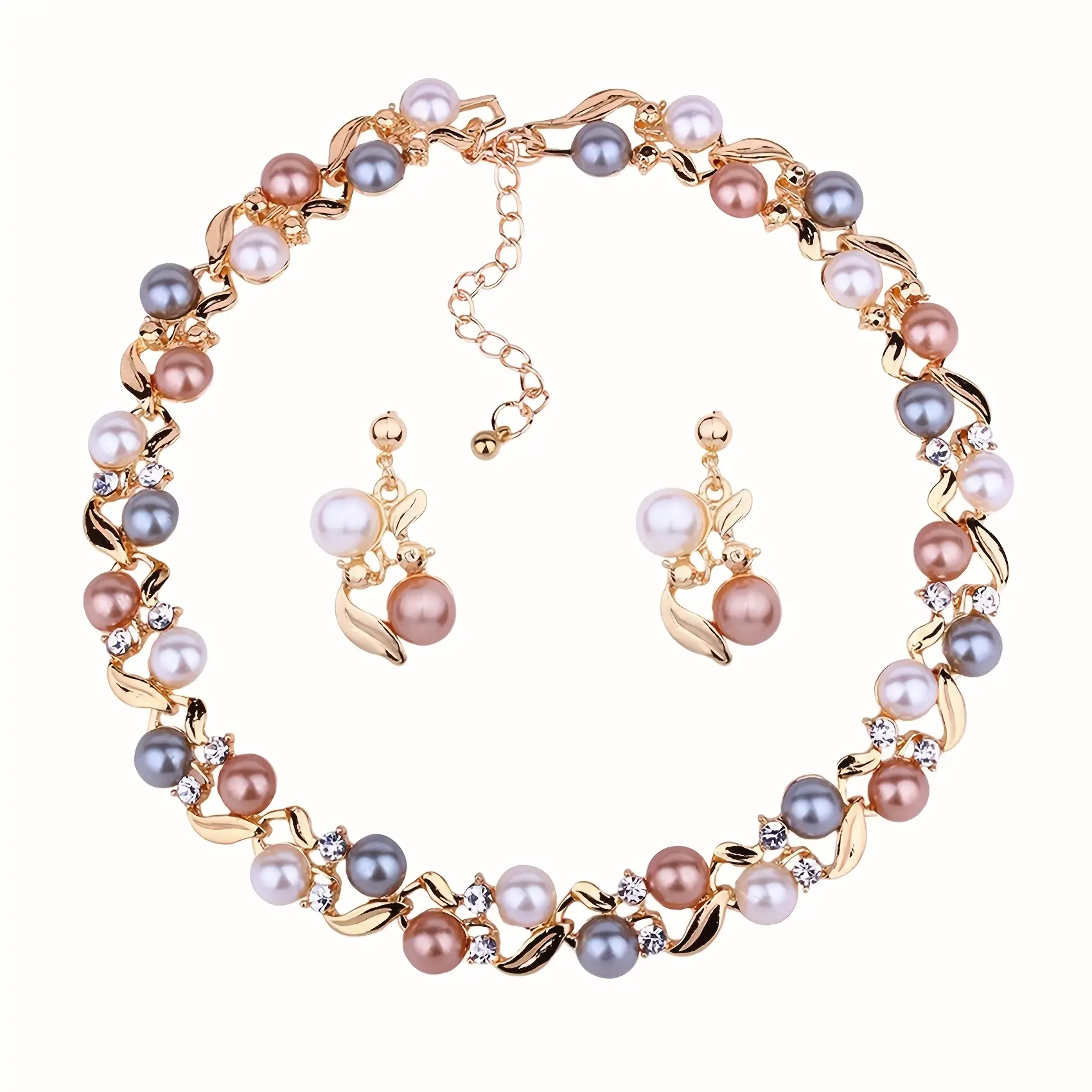 Women's 3-Piece Elegant Faux Pearl Necklace & Earrings Set, Zinc Alloy Jewelry for Women, Ideal for Weddings & Holidays, Women's Fashion, Female