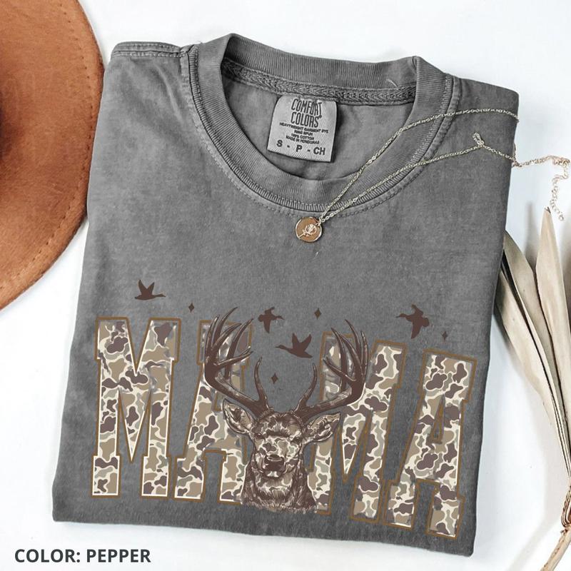 Comfort Colors Camo Mama Shirt, Deer Hunting Camouflage Shirt, Retro Camo Western Shirt, Cozy Season Country Distressed, Trendy Gift For Women