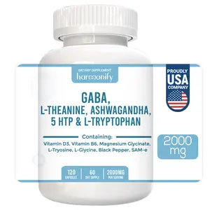 HARMONIFY GABA L-Theanine Supplements with Magnesium Glycinate, Ashwagandha, Same, 5-HTP and L-Tryptophan, 120 Capsules, 2000 mg