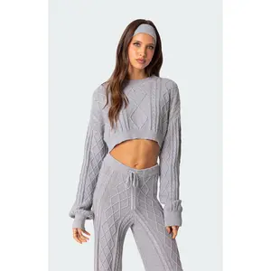 Edikted Women's Kasey Cable Knit Cropped Sweater