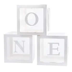 3Pcs ONE Balloon Boxes for 1st Birthday - Clear Baby Blocks with Letters, Photoshoot, Cake Smash Decoration