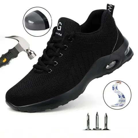 HISQIM Women's Classic Round Toe Steel Toe Work Footwear - Braid-Design, Puncture-Proof, Lightweight Breathable Mesh, Non-Slip Air Cushion Sole, All-Seasons Chemical-Resistant Walking Shoes for Construction Workers