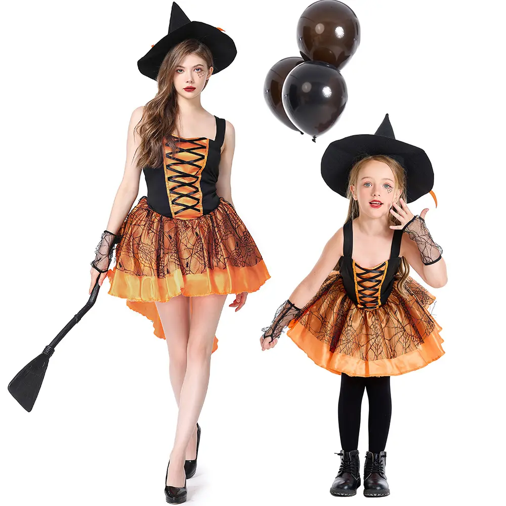 Women’s Halloween Witch Costume Dress, Adult Spider Web Lace Up Cami Dress, Cosplay Party Outfit for Masquerade, Stage Performance, Halloween Events and Costume Parties XS-XL