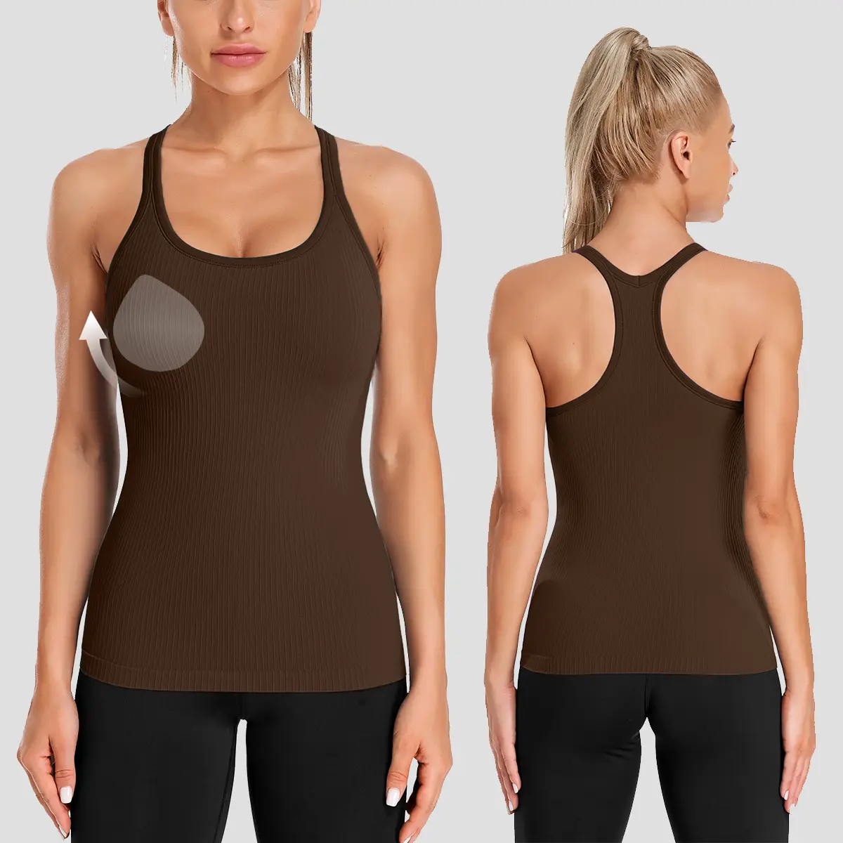 Attraco Ribbed Workout Tank Tops with Built in Bra for Women Tight Racerback Scoop Neck Athletic Top
