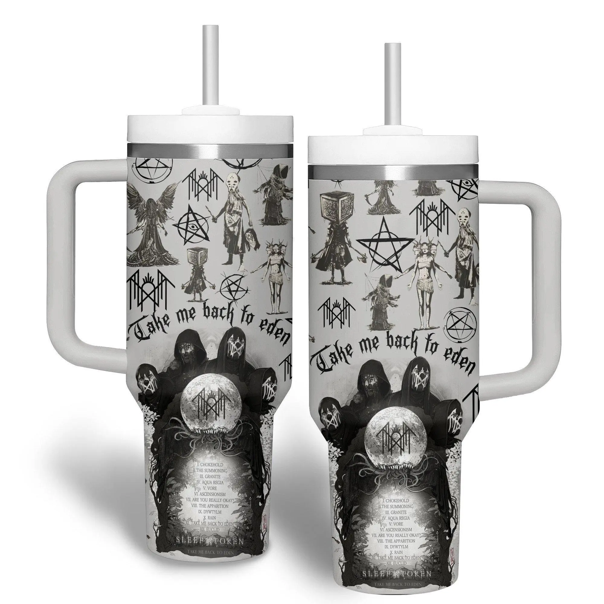 Sleep Token 40 Oz Tumbler With Handle, Sleep Token Take Me Back to Eden  40 Oz Printed Tumbler, Gift For Fan