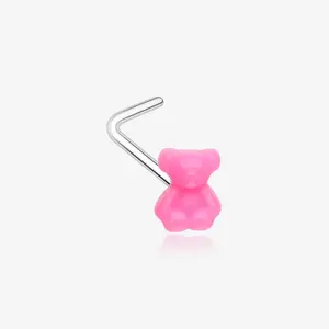 Kawaii Pop Pink Teddy Bear L-Shaped Nose Ring