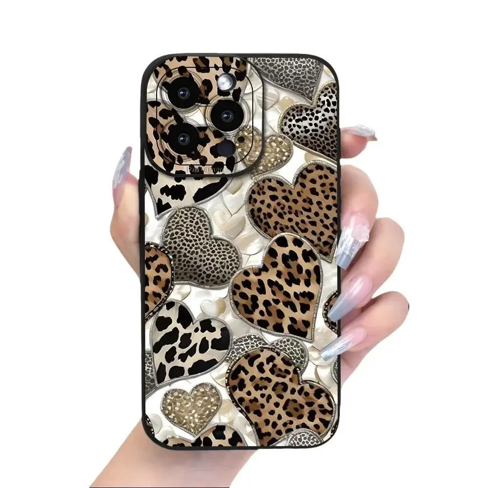 Leopard Print Frosted TPU Protective iPhone Case - Smudge & Fingerprint Resistant, Cam Lens Shield, Shockproof Durable Casing, Fits iPhone 17,16,15,14,13 Pro Max,12,11,XR,XS,XS Max,SE,8,7 Pro Plus Max Mini | Black Classic Series Accessory