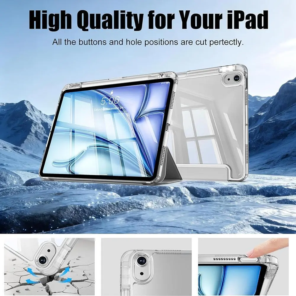 Clear Crystal Protective Case for iPad 5th 6th 7th 8th 9th 10th 11th Gen Air 1 2 3 4 5 6 7 11 Mini 6 7 Pro 11 12.9, Tablet Cover