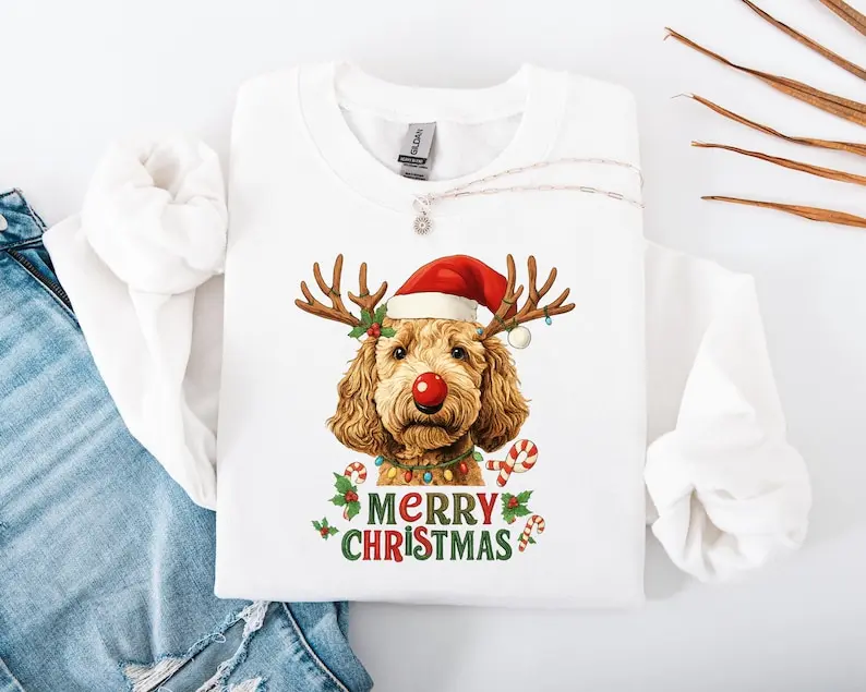 Christmas Goldendoodle Reindeer Sweatshirt Christmas Dog SweatshirtGolden Doodle sweatshirtDoodle Mom Dog Gift Holiday Dog Lover Gift