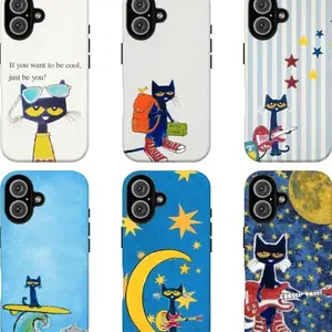 FL-Peteee the Cat "Just Be You" Inspirational Phone Case,Whimsical Cartoon Cat Multicolor Protective Cover For iPhone 11 12 13 14 15 16 17 Air Pro Max for Samsung S26 S25 S24 S23 S22 S21 Case,Gift for her/him/fans