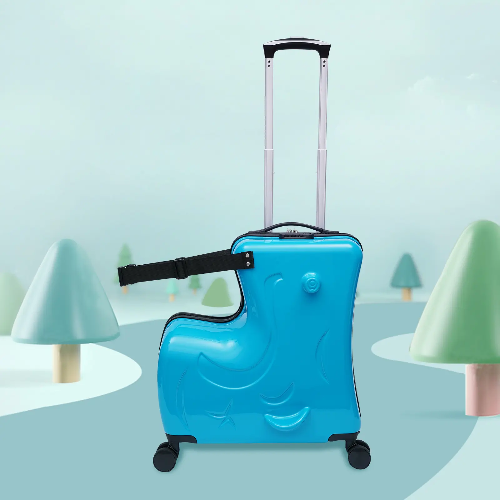 Kids' Horse-Shaped Travelling Luggage - ABS+PC Hard Shell Toddler Carry-On with 360° Rotatable 4 TPE Universal Spinner Wheels, Seat Belt, Password Lock, Cartoon Stickers, Daily Adventures & Airport Compatibility