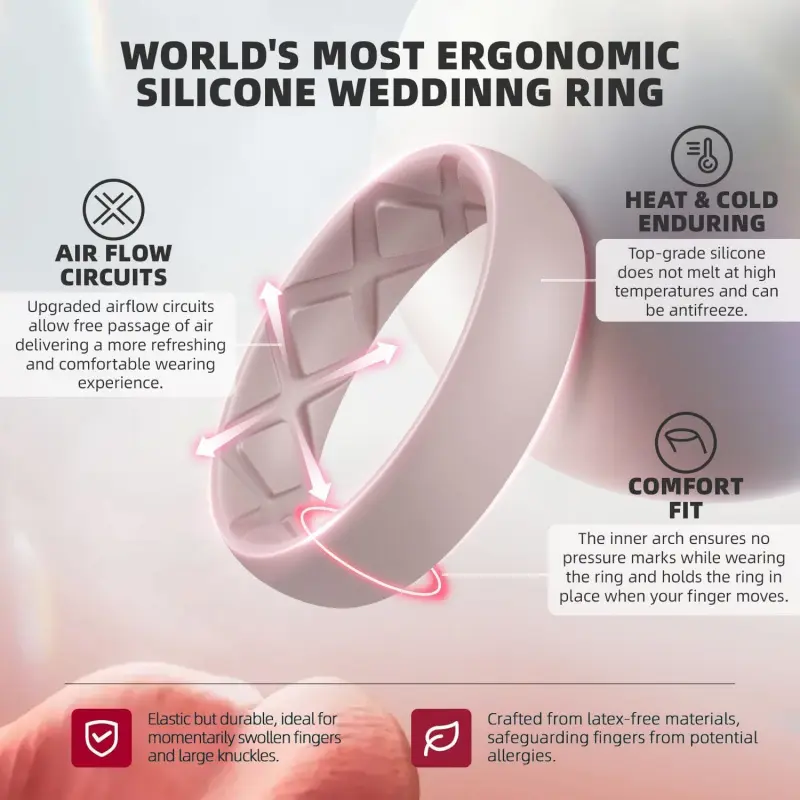 Women's Band Rings, Silicone Inner Arc Ergonomic Breathable Design with half sizes, Rubber Wedding Bands,5.5mm Wide-2mm Thick Women's Band Rings, Silicone Inner Arc Ergonomic Breathable Design with half sizes, Rubber Wedding Bands,5.5mm Wide-2mm Thick