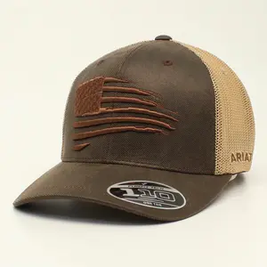 Ariat Men's Ariat Flag Brown Tan Mesh Back Snapback Patch Cap Hats - A300012102