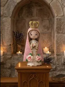 Handmade Virgin Mary Crochet Doll with Rosary, Catholic Baptism Gift for Girl, First Communion Keepsake, Blessed Mother Amigurumi