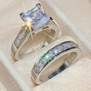 2-Piece Set |     Fashion Sparkling Cubic Zirconia Rings for Women - Valentine's Day Gift, Wedding Anniversary, Party Jewelry, Bridal Accessory & Romantic Couple Rings