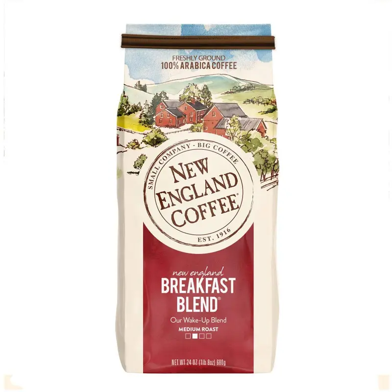New England Coffee Breakfast Blend Medium Roast Ground Coffee, 24oz Bag (1)