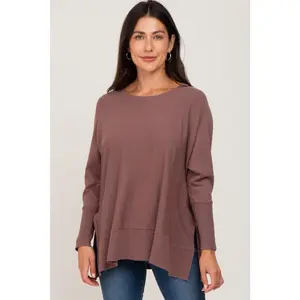 Mocha Dolman Sleeve Side Slit Sweater