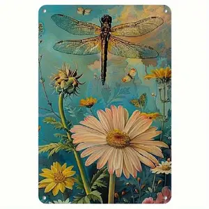Vintage Floral Dragonfly Aluminum Metal Sign for Home Decor Accessory Living Room Bedroom Office Cafe Wall Art