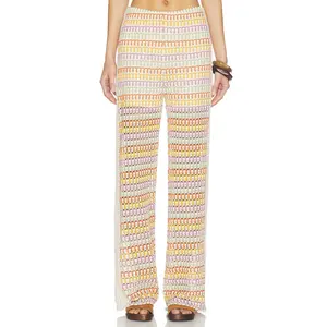 Central Park West Celine Rainbow Crochet Mid Rise Pants in Rainbow