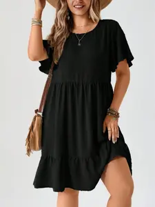 Elegant Plus Size Women's Dress, Casual Summer Fashion, Lightweight Loose-Fitting Short Midi Sundress, Solid Color, Perfect for Daily Wear and Vacation