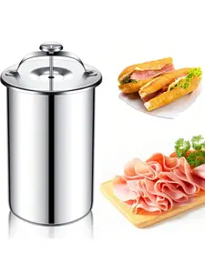 304 Stainless Steel Sturdy Ham Press with Lid, Food-Safe Deli Meat Press Tool for Tight Pack, 3.85x6.53" Compact Kitchen Utensil with Cooking Thermometer for Homemade Luncheon Meats