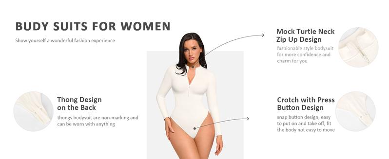 FeelinGirl Long Sleeve Bodysuit for Women Mock Turtle Neck Body Suits Zip Up Design Black Tummy Control Bodysuit Shirts Womenswear Collar Elegant Nylon Comfort FeelinGirl Long Sleeve Bodysuit for Women Mock Turtle Neck Body Suits Zip Up Design Black Tummy Control Bodysuit Shirts Womenswear Collar Elegant Nylon Comfort
