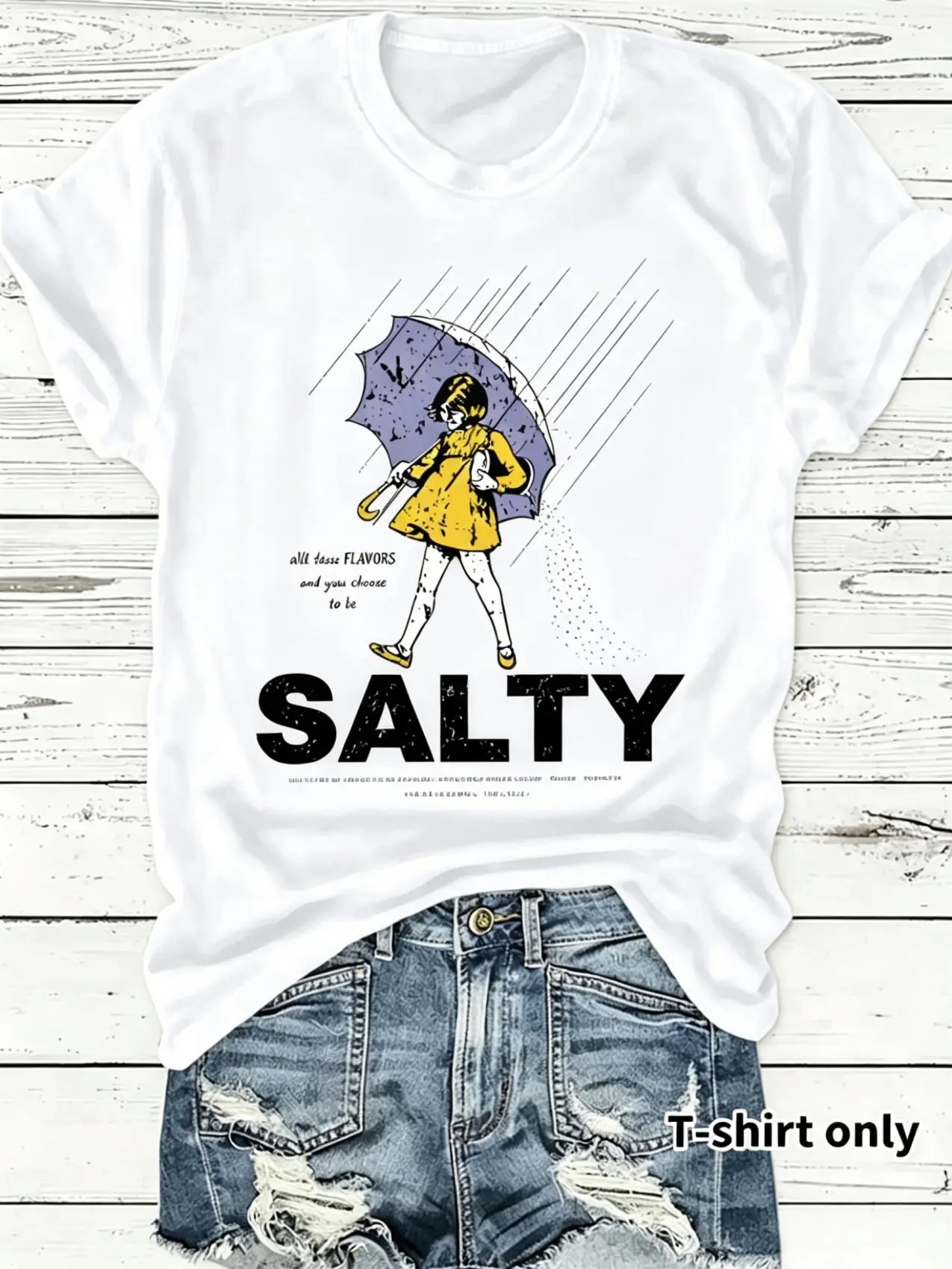 Women's Casual Vintage Round Neck T-shirt with Umbrella Girl Print, a Lightweight Short Sleeve Knit with a Fitted Cut for Summer, Tshirt, Women's Tops, Graphic Tees Women